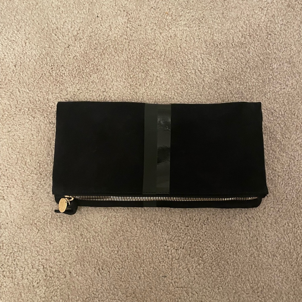 Clare V Black Suede Foldover Clutch
